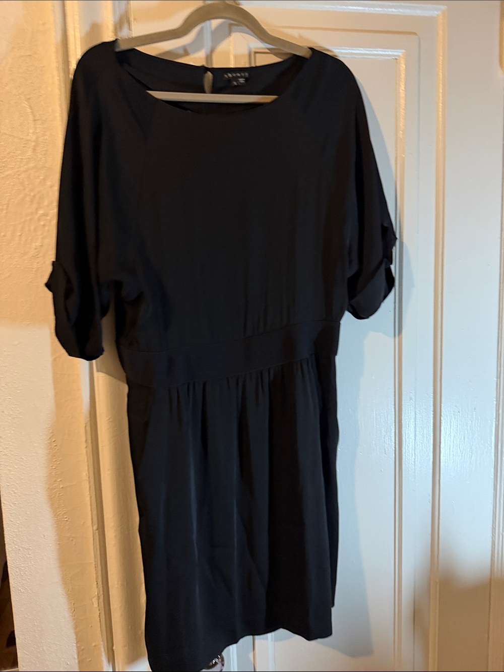 Theory Black Short Sleeve Gathered Waist Mini Dress